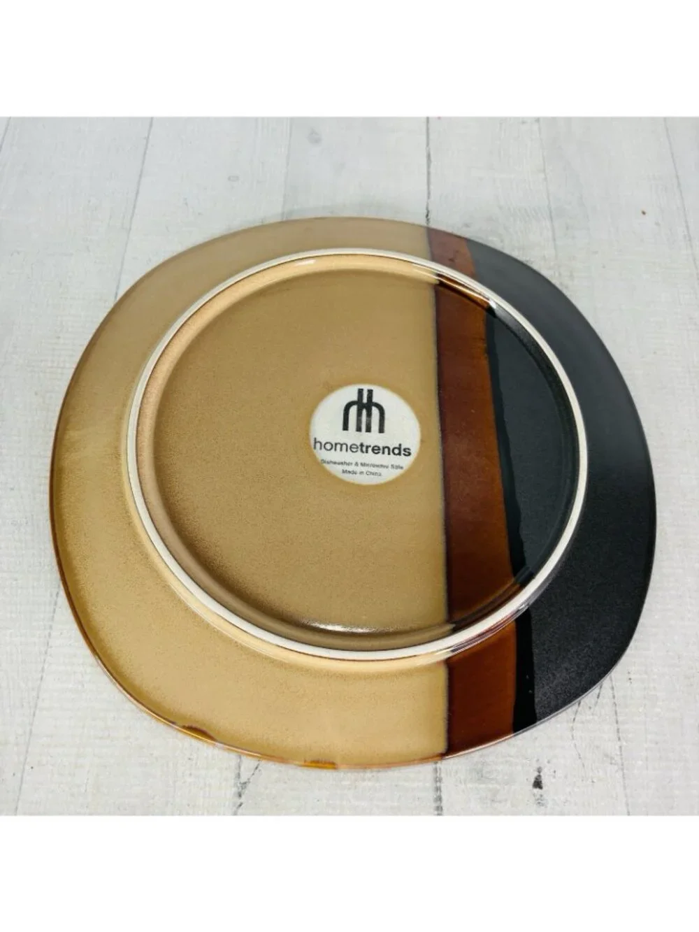 Home Trends BAZAAR BROWN Stoneware Square Tan Stripe 10 3/4